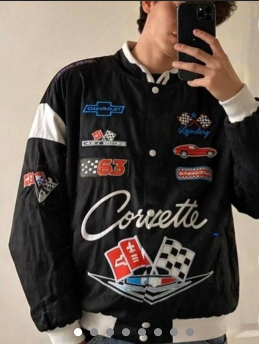 NWT Y2K Black Motorsport Streetwear Grunge Varsity Corvette Bomber Jacket